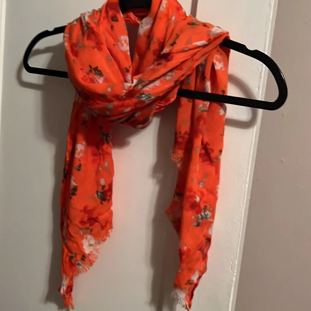 J.Crew Women’s Floral Pashmina Wool Laine Floral Scarf Wrap Shawl Red Orange